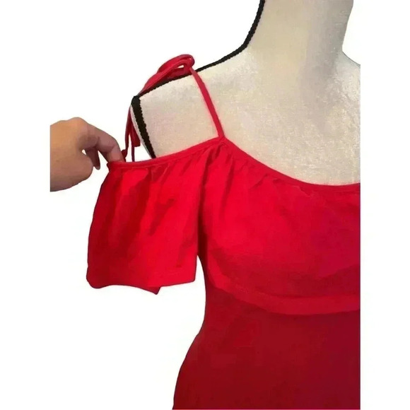Rebecca Minkoff Red Cold Shoulder Ruffle Midi Dress Size Small - Picture 5 of 10